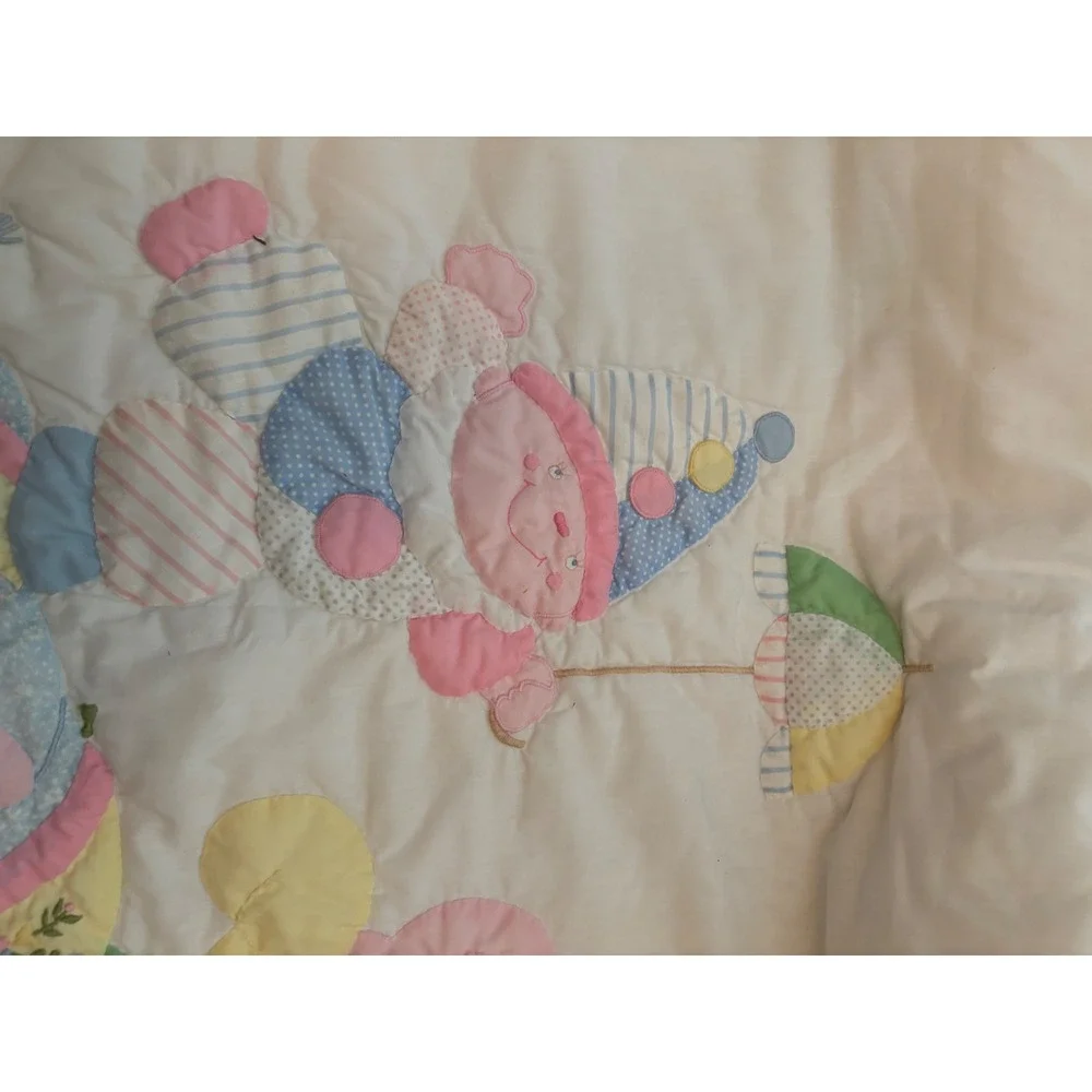 Vintage House of Hatten Baby Quilt Elephant Clown Circus Pastel Patchwork‎ White
